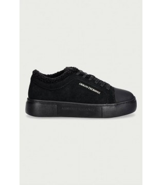 Кеды женские на меху замшевые черные XW003067 Armani Exchange  1 - Respected-Person