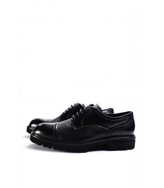 Туфлі Giampieronicola чорні шкіряні з лакованими вставкми на тракторній підошві - Respected-Person