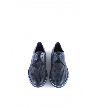 Туфлі сині з комбінованої шкіри на шнурівці 2 - Respected-Person