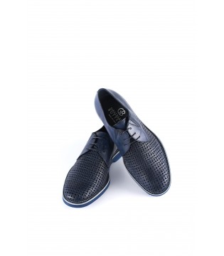 Туфлі сині з комбінованої шкіри на шнурівці 1 - Respected-Person