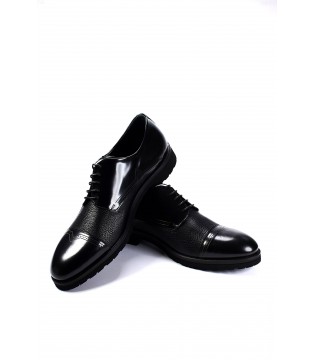 Туфл Giampieronicolaі чорні з фактурної та глянцевої шкіри на шнурівці 1 - Respected-Person