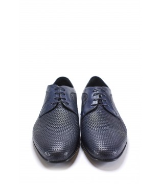 Туфлі чоловічі сині з плетеної шкіри на шнурівці 1 - Respected-Person