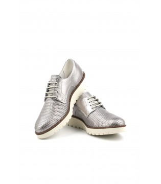 Туфлі срібло з перфорацією на шнурівці 1 - Respected-Person